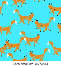 Seamless vector pattern with foxes look back.