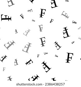 Seamless vector pattern with franc symbols, creating a creative monochrome background with rotated elements. Vector illustration on white background