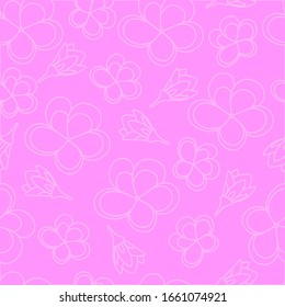 Seamless vector pattern of frangipani flowers. Pink plumeria Illustration in doodle skandinavian style. Cute background for textile or cover print.