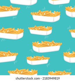 Patrón vectorial sin foco con patatas fritas. Ilustración de comida rápida.