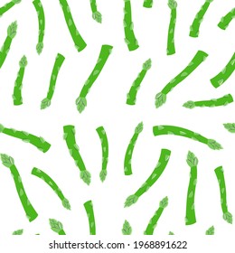 Seamless vector pattern of fresh green asparagus vegetable on white background.