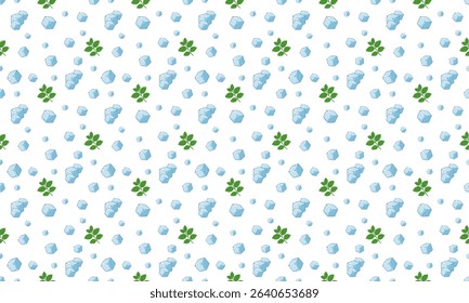Seamless vector pattern of fresh mint leaf and ice cubes. Summer pattern on transparent background.