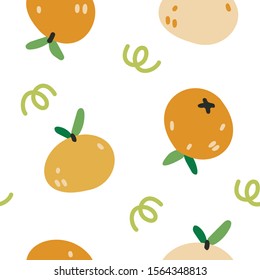 Seamless vector pattern with fresh oranges and ornament. Good for graphic print, banners, cafe menu or wrapping paper.