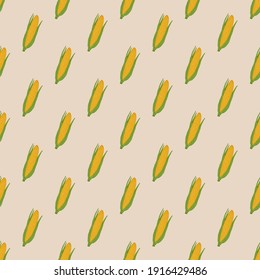Seamless vector pattern with fresh ripe corn cobs. Hand drawn vector illustration