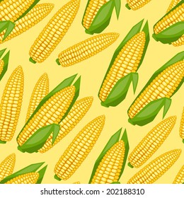 Seamless vector pattern with fresh ripe corn cobs.