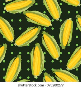 Seamless vector pattern with fresh ripe corn cobs.