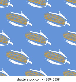 Seamless vector pattern with fresh ripe corn cobs.