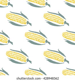 Seamless vector pattern with fresh ripe corn cobs.