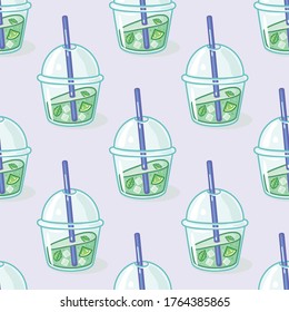 Seamless vector pattern of fresh summer drinks, cocktails and lemonade for wallpapers kitchen cafe or restaurant