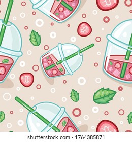 Seamless vector pattern of fresh summer drinks, cocktails and lemonade for wallpapers kitchen cafe or restaurant