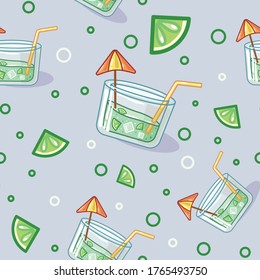 Seamless vector pattern of fresh summer drinks, cocktails and lemonade for wallpapers kitchen cafe or restaurant