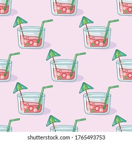 Seamless vector pattern of fresh summer drinks, cocktails and lemonade for wallpapers kitchen cafe or restaurant