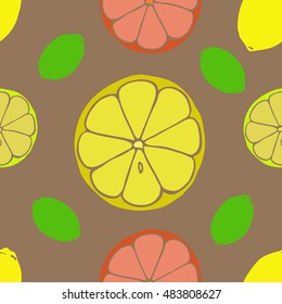 Seamless vector pattern of fruit, lemon, orange