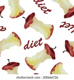Seamless Vector Pattern of Fruit on White Background. Watercolor apple for your Design