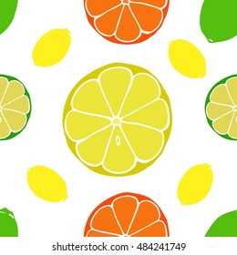 Seamless vector pattern of fruit, orange, lemon, lime