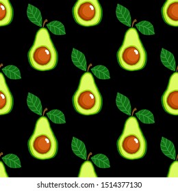 Seamless vector pattern with fruits avocado. For kitchen, for printing on textiles, phone case. Mix design for fabric and decor. Hand draw illustration. Vector seamless background with avocado fruit.