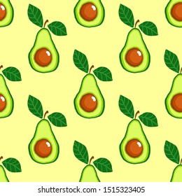 Seamless vector pattern with fruits avocado. For kitchen, for printing on textiles, phone case. Mix design for fabric and decor. Hand draw illustration. Vector seamless background with avocado fruit.
