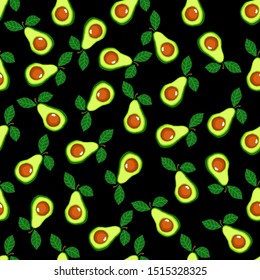 Seamless vector pattern with fruits avocado. For kitchen, for printing on textiles, phone case. Mix design for fabric and decor. Hand draw illustration. Vector seamless background with avocado fruit.