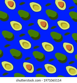 Seamless vector pattern with fruits avocado. fabric and organic, vegan, raw products packaging. Texture for eco and healthy food. for printing on textiles, phone case. Avocado print. Seamless pattern