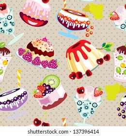 Seamless vector pattern  with fruits and berries desserts