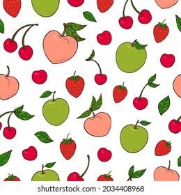 Seamless vector pattern of fruits and berries. Decoration print for wrapping, wallpaper, fabric, textile.