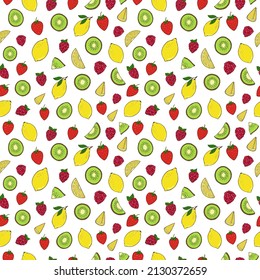 Seamless vector pattern of fruits and berries. Decoration print for wrapping, wallpaper, fabric, textile.