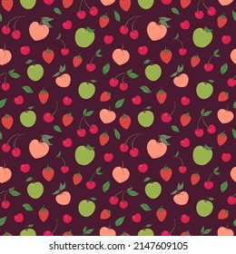 Seamless vector pattern of fruits and berries. Decoration print for wrapping, wallpaper, fabric, textile.