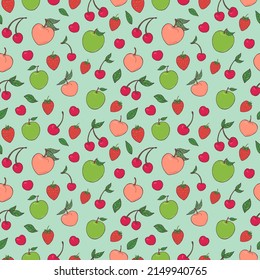 Seamless vector pattern of fruits and berries. Decoration print for wrapping, wallpaper, fabric, textile.