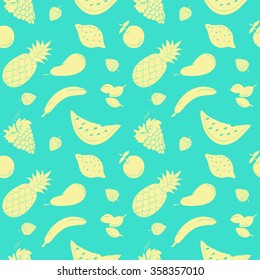 Seamless vector pattern with fruits and berries.Vector fruits pattern. Fruits seamless background. Repeating vector background with fruits. Fruit silhouettes vector pattern. Fruits and berries vector.