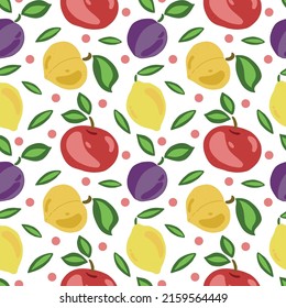 seamless vector pattern with fruits and dots on the white background 