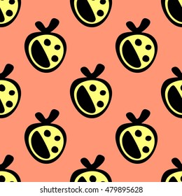 Seamless vector pattern with fruits. Endless background with strawberry. Graphic illustration.