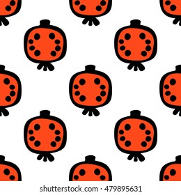 Seamless vector pattern with fruits. Endless background with pomegranate. Graphic illustration.  
