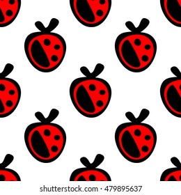 Seamless vector pattern with fruits. Endless background with strawberry. Graphic illustration. 