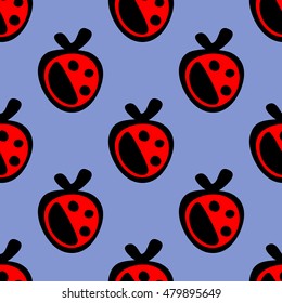 Seamless vector pattern with fruits. Endless background with strawberry. Graphic illustration. 
