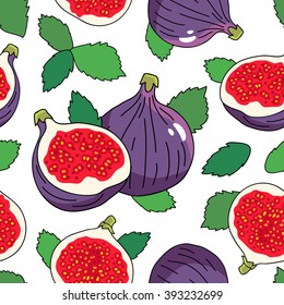 Seamless vector pattern of the fruits of a fig on a white background.