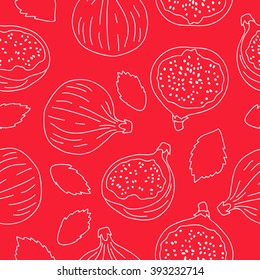 Seamless vector pattern of the fruits of a fig on a red background.