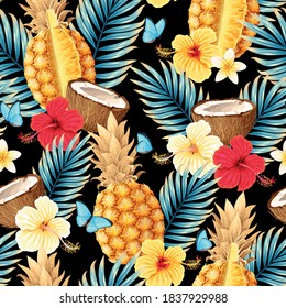 Seamless vector pattern with fruits and flowers