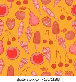 Seamless vector pattern with fruits and ice cream