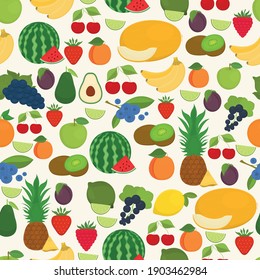 Seamless vector pattern with fruits on a light background.
