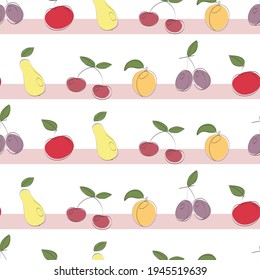 Seamless vector pattern with fruits. Set of abstract images of fruits on a white background. Abstract image of cherries.