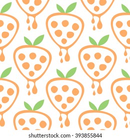 Seamless vector pattern with fruits. Symmetrical background with strawberries on the white backdrop. Series of Fruits and Vegetables Seamless Patterns.