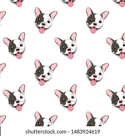 seamless vector pattern with funny black and white french  bulldog 
on a white background