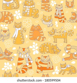 Seamless vector pattern with funny cartoon cats