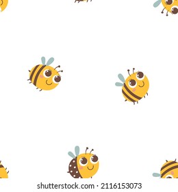 Seamless vector pattern with funny cartoon bees. Design for wallpaper, web page background, textile, wrapping paper.