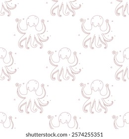 Seamless vector pattern with a funny cartoon octopus animals. 