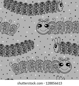 seamless vector pattern with funny caterpillars