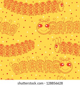 seamless vector pattern with funny caterpillars