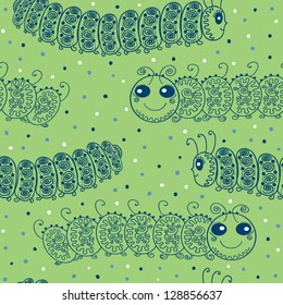 seamless vector pattern with funny caterpillars
