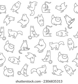 Seamless vector pattern with funny cats. Linear style kittens, funny and fun 