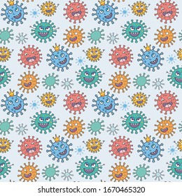 Seamless vector pattern with the funny cells of coronavirus.